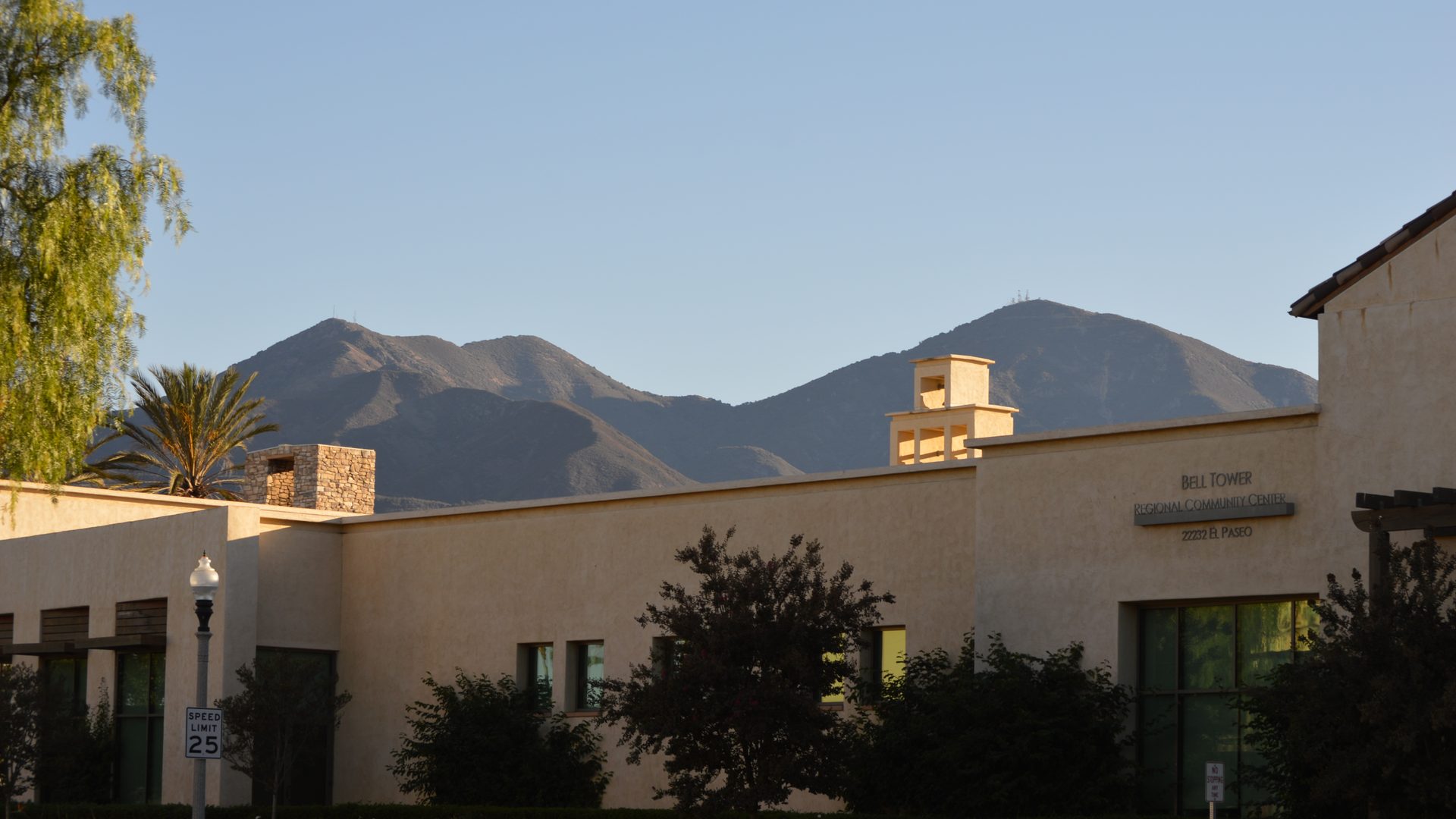 Saddleback rising behind the Bell Tower Regional Community Center in Rancho Santa Margarita.
